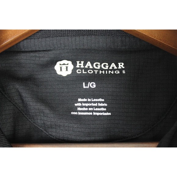 Haggar Clothing Men's Marlin L Black Short Sleeve 3 Button Down Polo - Picture 4 of 8